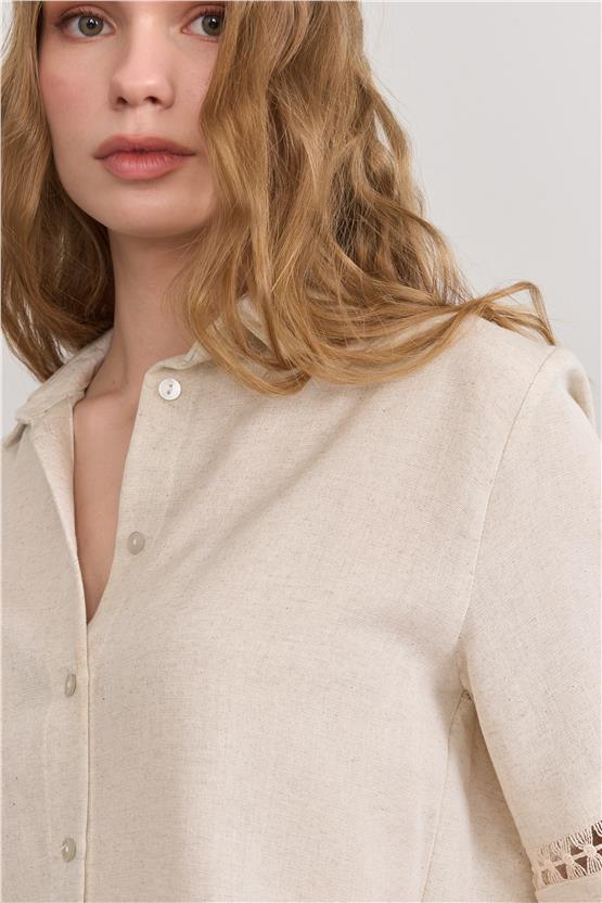 Çetinkaya Fithit 1442 Kadın Gömlek Şort İkili Takım Natural