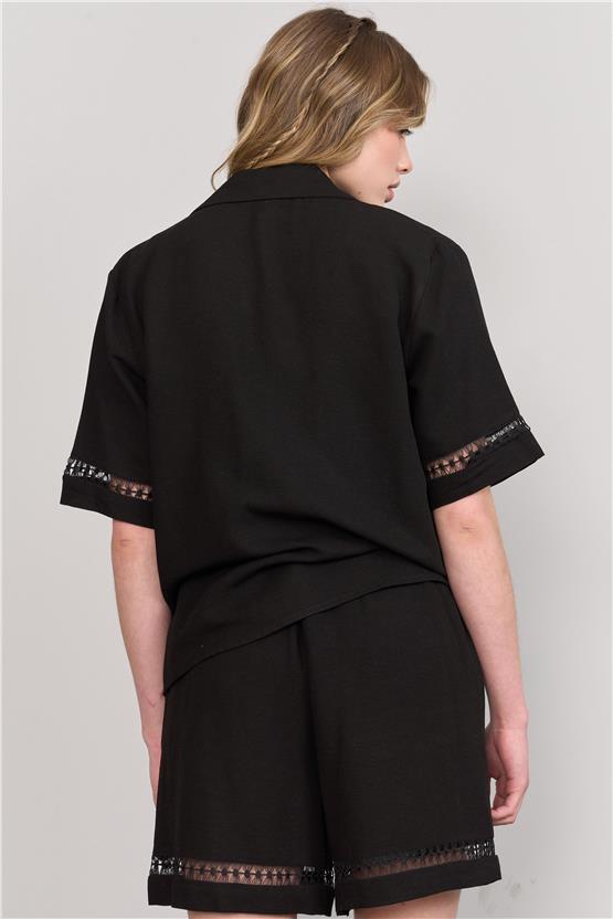 Çetinkaya Fithit 1442 Kadın Gömlek Şort İkili Takım Siyah