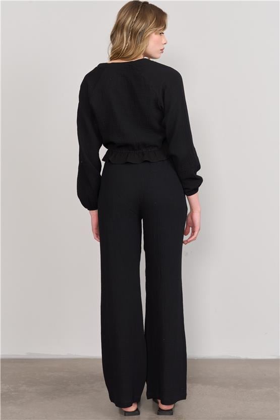 Çetinkaya Fithit 1448 Kadın Gömlek Pantolon İkili Takım Siyah