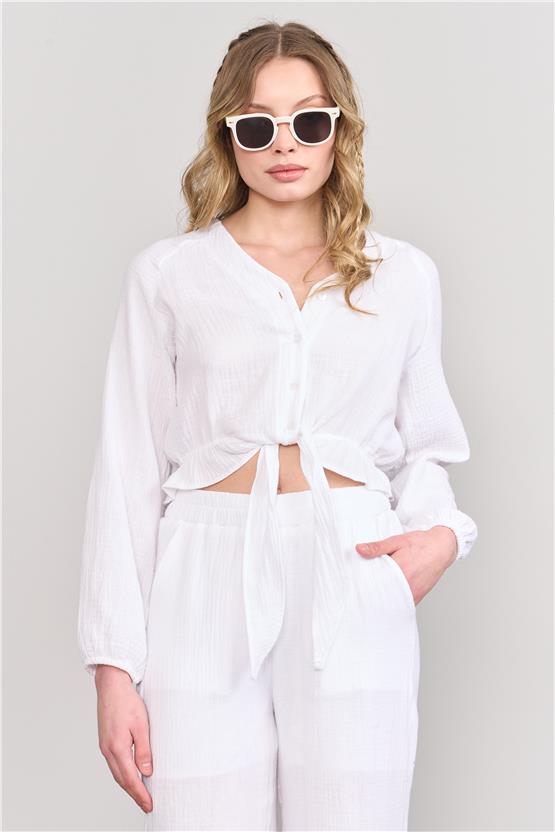 Çetinkaya Fithit 1448 Kadın Gömlek Pantolon İkili Takım Beyaz