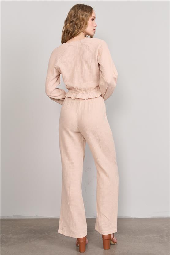 Çetinkaya Fithit 1448 Kadın Gömlek Pantolon İkili Takım Vizon