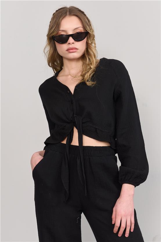 Çetinkaya Fithit 1448 Kadın Gömlek Pantolon İkili Takım Siyah