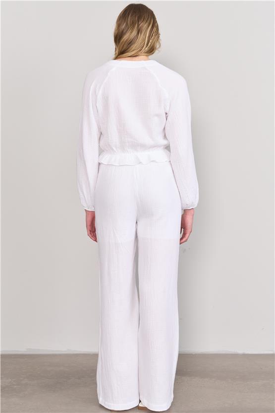 Çetinkaya Fithit 1448 Kadın Gömlek Pantolon İkili Takım Beyaz