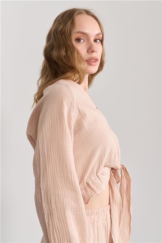 Çetinkaya Fithit 1448 Kadın Gömlek Pantolon İkili Takım Vizon