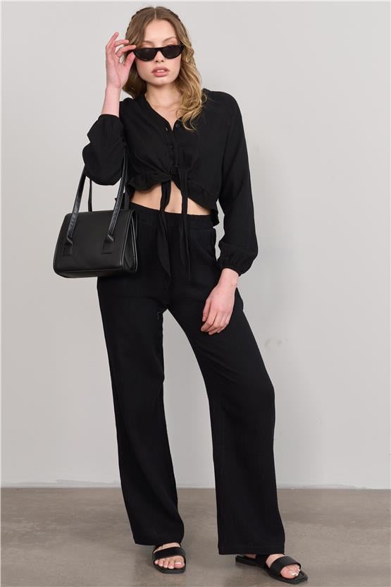 Çetinkaya Fithit 1448 Kadın Gömlek Pantolon İkili Takım Siyah
