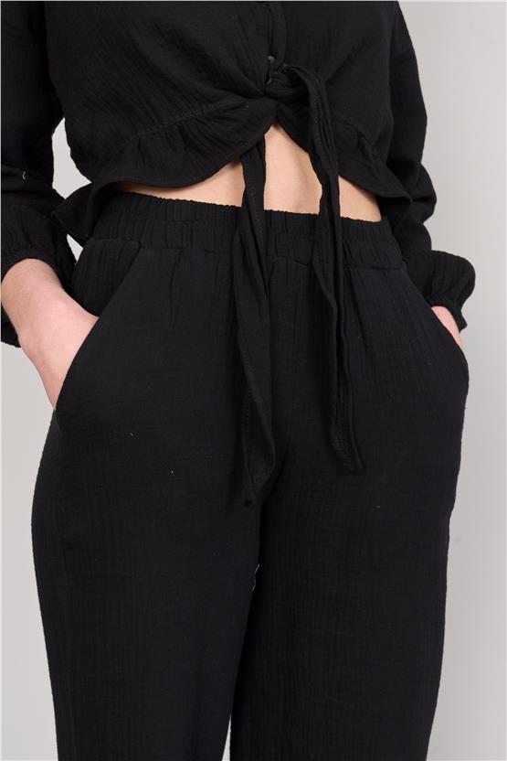 Çetinkaya Fithit 1448 Kadın Gömlek Pantolon İkili Takım Siyah