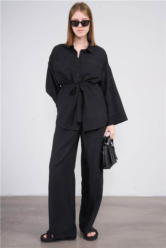 Çetinkaya Fithit 1489 Kadın Gömlek Pantolon İkili Takım Siyah