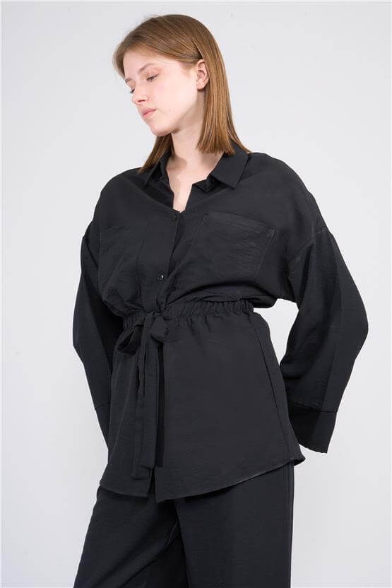 Çetinkaya Fithit 1489 Kadın Gömlek Pantolon İkili Takım Siyah