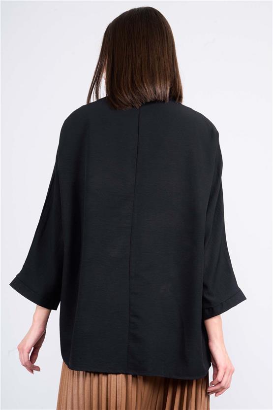 Çetinkaya Fithit 1494 Kadın Uzun Kol Cupra Uzun Gömlek Siyah