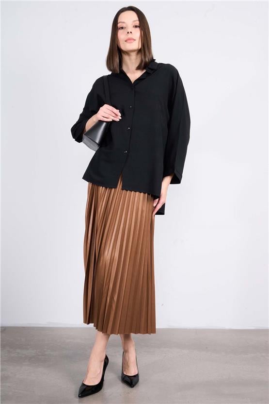 Çetinkaya Fithit 1494 Kadın Uzun Kol Cupra Uzun Gömlek Siyah