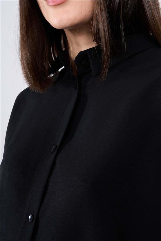 Çetinkaya Fithit 1494 Kadın Uzun Kol Cupra Uzun Gömlek Siyah