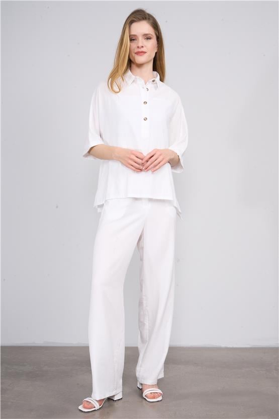 Çetinkaya Fithit 1500 Kadın Cupra Gömlek Pantolon İkili Takım Ekru