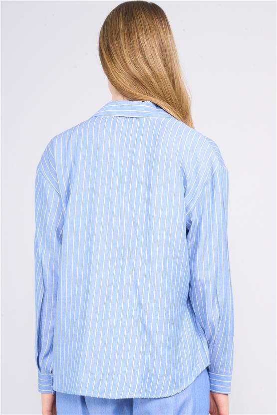 Çetinkaya Fithit 1549 Kadın Tencel Gömlek Pantolon İkili Takım Açık Mavi