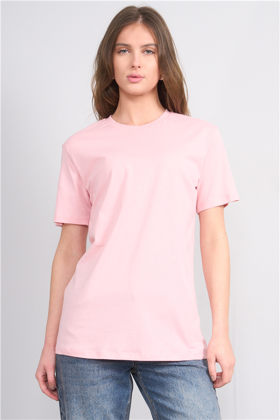 Çetinkaya Fithit 3264 Bayan Bisiklet Yaka 30/1 Penye Regular Basic T-shirt Pudra