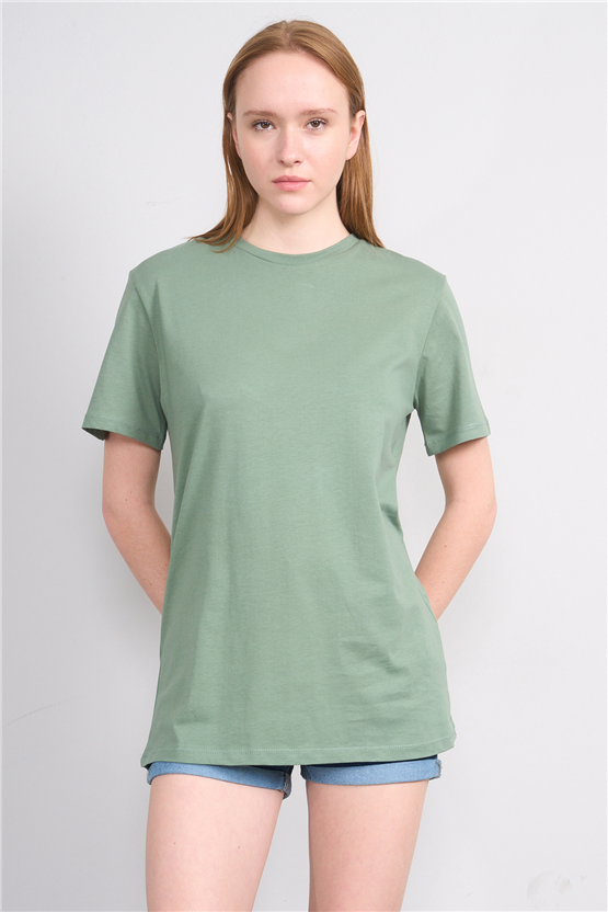 Çetinkaya Fithit 3264 Bayan Bisiklet Yaka 30/1 Penye Regular Basic T-shirt Haki