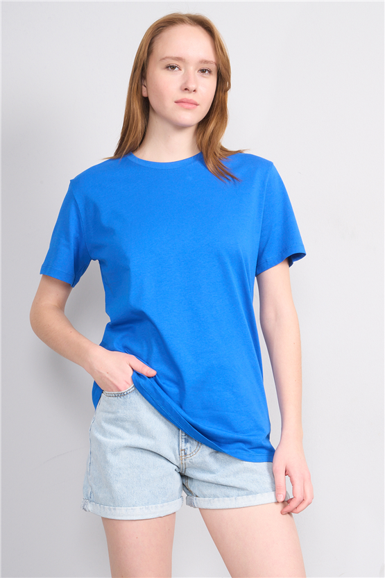 Çetinkaya Fithit 3264 Bayan Bisiklet Yaka 30/1 Penye Regular Basic T-shirt Cobalt