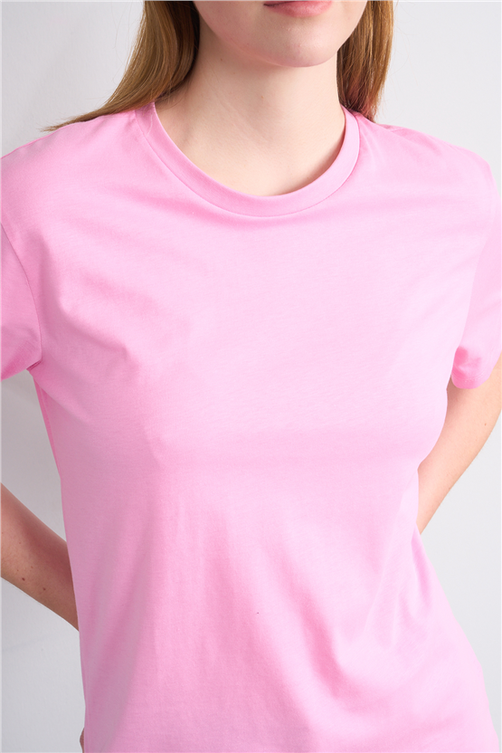 Çetinkaya Fithit 3264 Bayan Bisiklet Yaka 30/1 Penye Regular Basic T-shirt Pembe