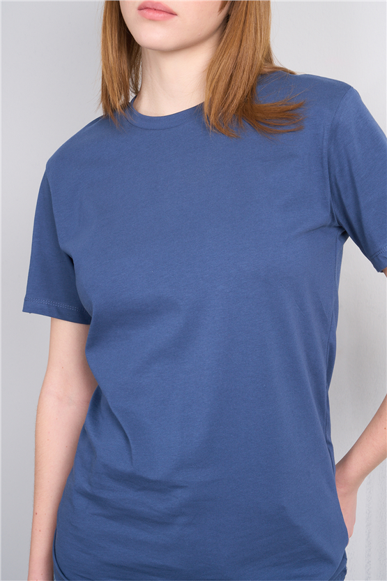 Çetinkaya Fithit 3264 Bayan Bisiklet Yaka 30/1 Penye Regular Basic T-shirt İndigo
