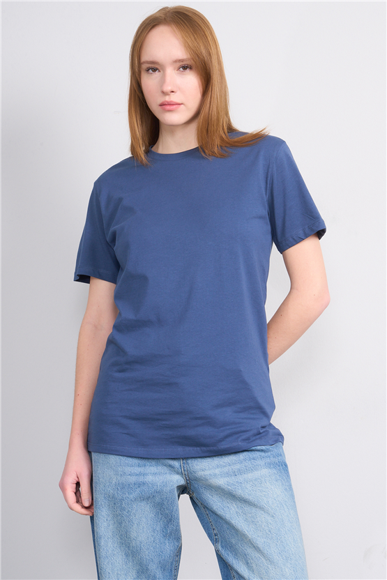 Çetinkaya Fithit 3264 Bayan Bisiklet Yaka 30/1 Penye Regular Basic T-shirt İndigo