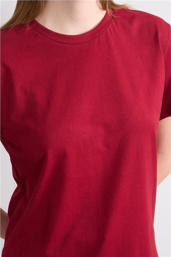 Çetinkaya Fithit 3264 Bayan Bisiklet Yaka 30/1 Penye Regular Basic T-shirt Bordo