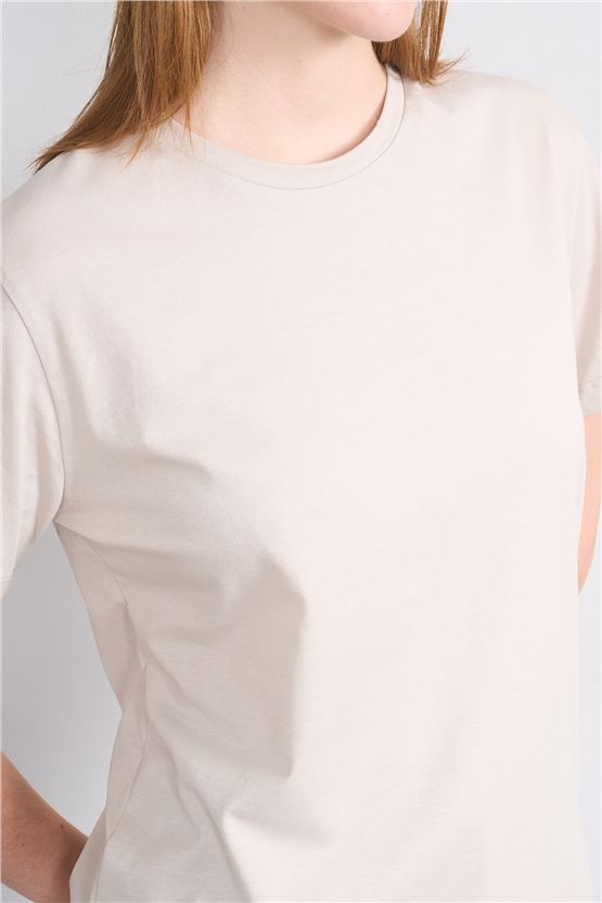 Çetinkaya Fithit 3264 Bayan Bisiklet Yaka 30/1 Penye Regular Basic T-shirt Vizon