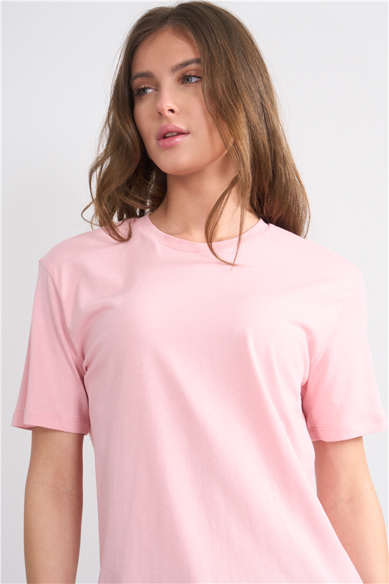 Çetinkaya Fithit 3264 Bayan Bisiklet Yaka 30/1 Penye Regular Basic T-shirt Pudra