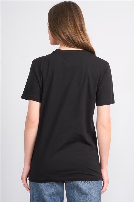 Çetinkaya Fithit 3264 Bayan Bisiklet Yaka 30/1 Penye Regular Basic T-shirt Siyah
