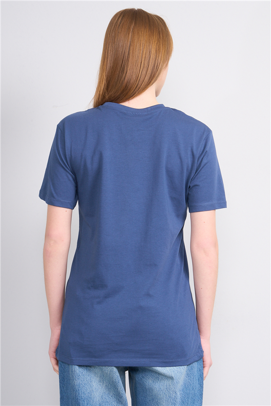 Çetinkaya Fithit 3264 Bayan Bisiklet Yaka 30/1 Penye Regular Basic T-shirt İndigo