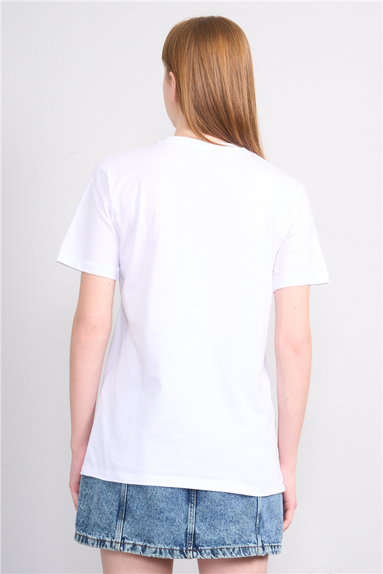 Çetinkaya Fithit 3264 Bayan Bisiklet Yaka 30/1 Penye Regular Basic T-shirt Beyaz