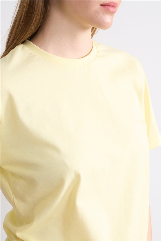 Çetinkaya Fithit 3264 Bayan Bisiklet Yaka 30/1 Penye Regular Basic T-shirt Uçuk Sarı