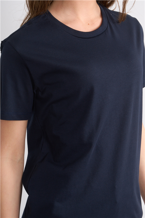 Çetinkaya Fithit 3264 Bayan Bisiklet Yaka 30/1 Penye Regular Basic T-shirt Lacivert