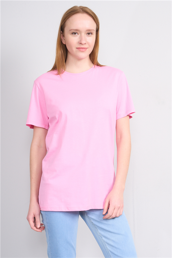 Çetinkaya Fithit 3264 Bayan Bisiklet Yaka 30/1 Penye Regular Basic T-shirt Pembe