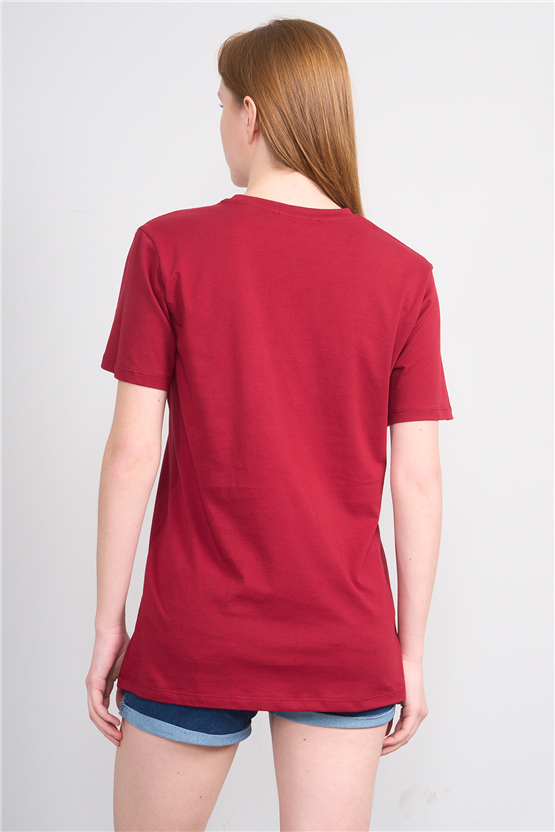Çetinkaya Fithit 3264 Bayan Bisiklet Yaka 30/1 Penye Regular Basic T-shirt Bordo