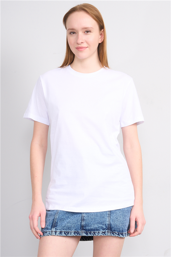 Çetinkaya Fithit 3264 Bayan Bisiklet Yaka 30/1 Penye Regular Basic T-shirt Beyaz