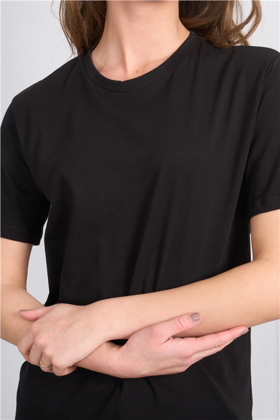 Çetinkaya Fithit 3264 Bayan Bisiklet Yaka 30/1 Penye Regular Basic T-shirt Siyah
