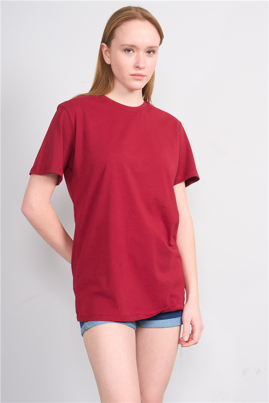 Çetinkaya Fithit 3264 Bayan Bisiklet Yaka 30/1 Penye Regular Basic T-shirt Bordo