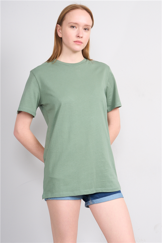 Çetinkaya Fithit 3264 Bayan Bisiklet Yaka 30/1 Penye Regular Basic T-shirt Haki