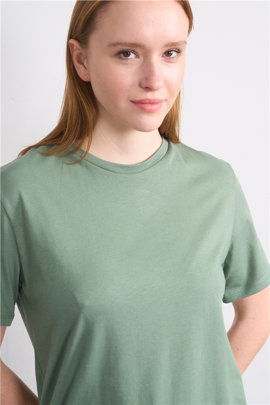 Çetinkaya Fithit 3264 Bayan Bisiklet Yaka 30/1 Penye Regular Basic T-shirt Haki