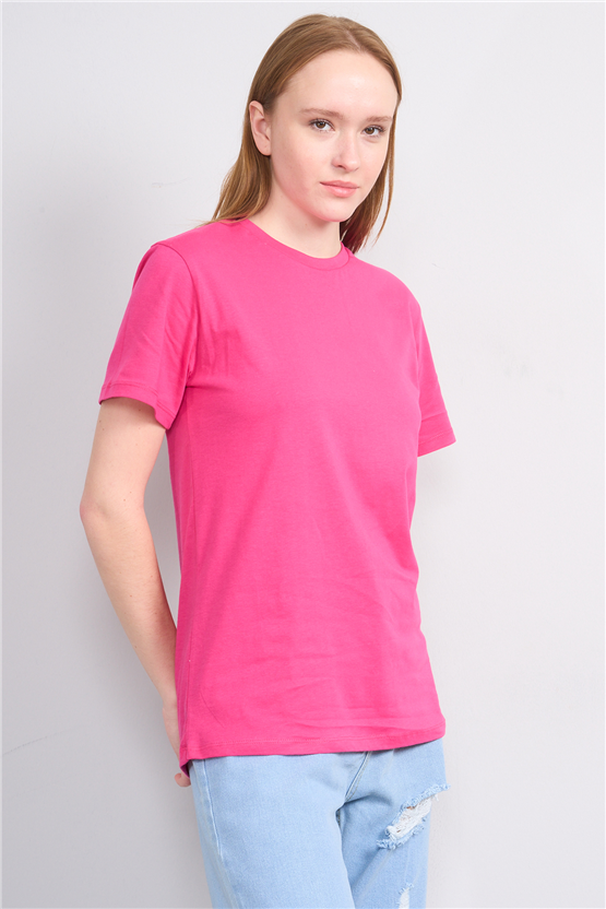 Çetinkaya Fithit 3264 Bayan Bisiklet Yaka 30/1 Penye Regular Basic T-shirt Fuşya