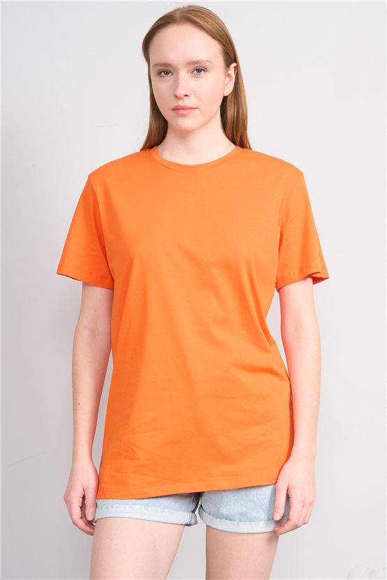 Çetinkaya Fithit 3264 Bayan Bisiklet Yaka 30/1 Penye Regular Basic T-shirt Oranj