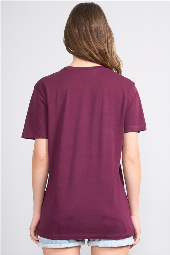 Çetinkaya Fithit 3264 Bayan Bisiklet Yaka 30/1 Penye Regular Basic T-shirt Mürdüm