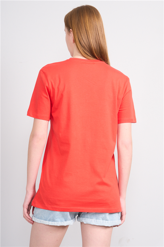 Çetinkaya Fithit 3264 Bayan Bisiklet Yaka 30/1 Penye Regular Basic T-shirt Nar Çiçeği