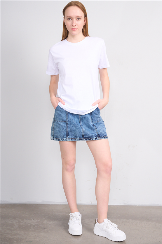 Çetinkaya Fithit 3264 Bayan Bisiklet Yaka 30/1 Penye Regular Basic T-shirt Beyaz