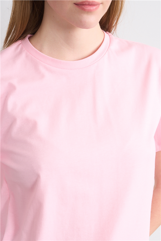 Çetinkaya Fithit 3264 Bayan Bisiklet Yaka 30/1 Penye Regular Basic T-shirt Açık Pembe