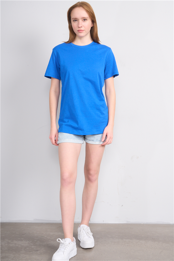 Çetinkaya Fithit 3264 Bayan Bisiklet Yaka 30/1 Penye Regular Basic T-shirt Cobalt
