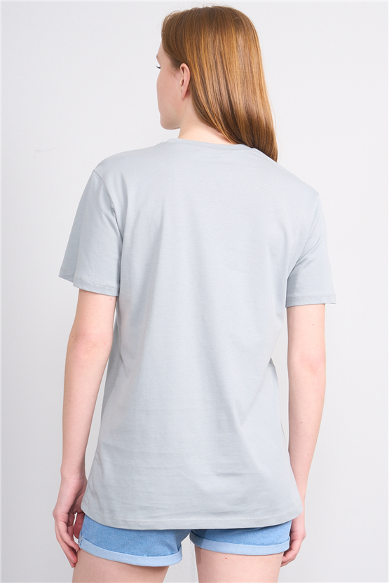 Çetinkaya Fithit 3264 Bayan Bisiklet Yaka 30/1 Penye Regular Basic T-shirt Açık Gri