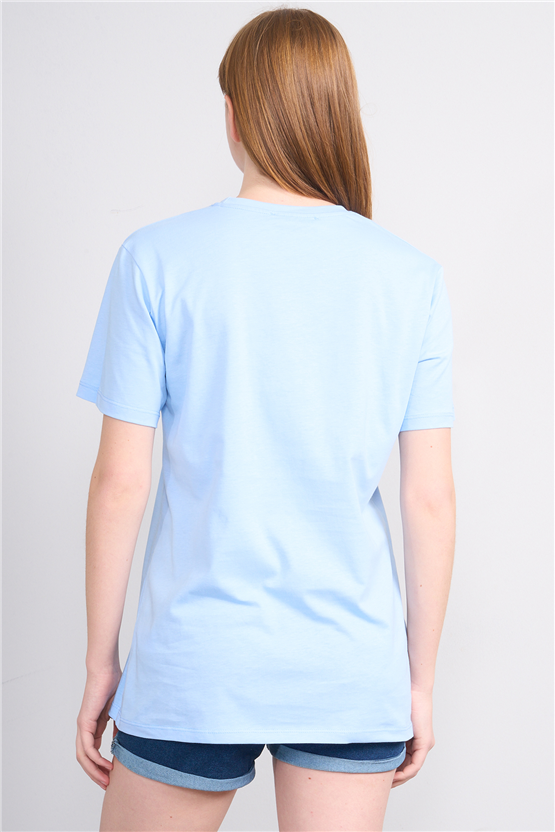 Çetinkaya Fithit 3264 Bayan Bisiklet Yaka 30/1 Penye Regular Basic T-shirt Bebe Mavi