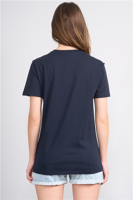 Çetinkaya Fithit 3264 Bayan Bisiklet Yaka 30/1 Penye Regular Basic T-shirt Lacivert