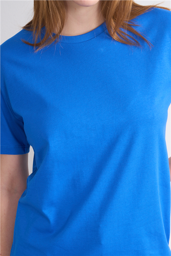 Çetinkaya Fithit 3264 Bayan Bisiklet Yaka 30/1 Penye Regular Basic T-shirt Cobalt