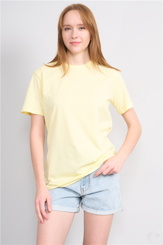 Çetinkaya Fithit 3264 Bayan Bisiklet Yaka 30/1 Penye Regular Basic T-shirt Uçuk Sarı